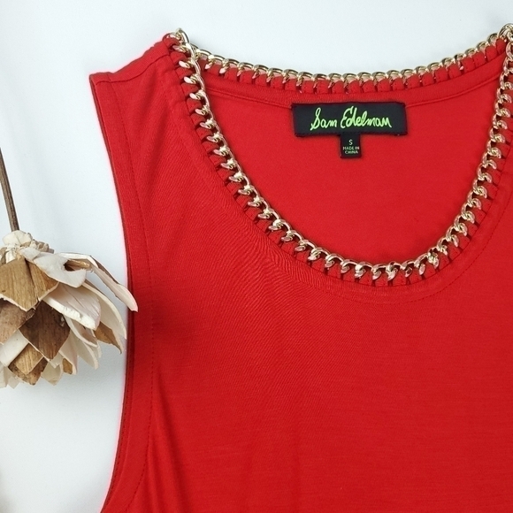 NEW Sam Edelman Red Viscose Gold Chain Top Small - Picture 3 of 10